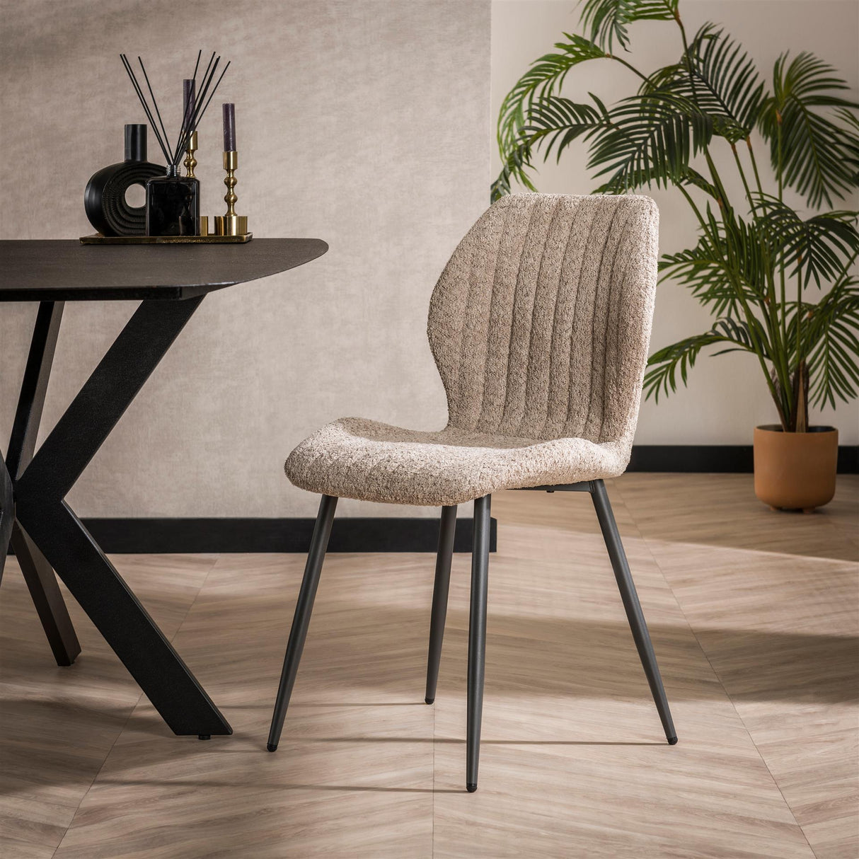 Chaise de salle à manger Luna Bouclé Sable - Sans accoudoirs 