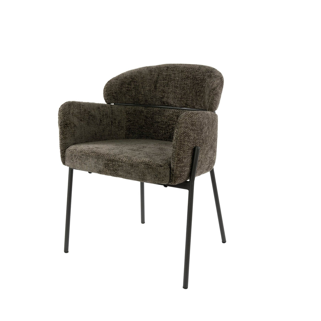 Chaise de salle à manger Lola Bouclé en tissu Taupe avec dossier rond et bras 
