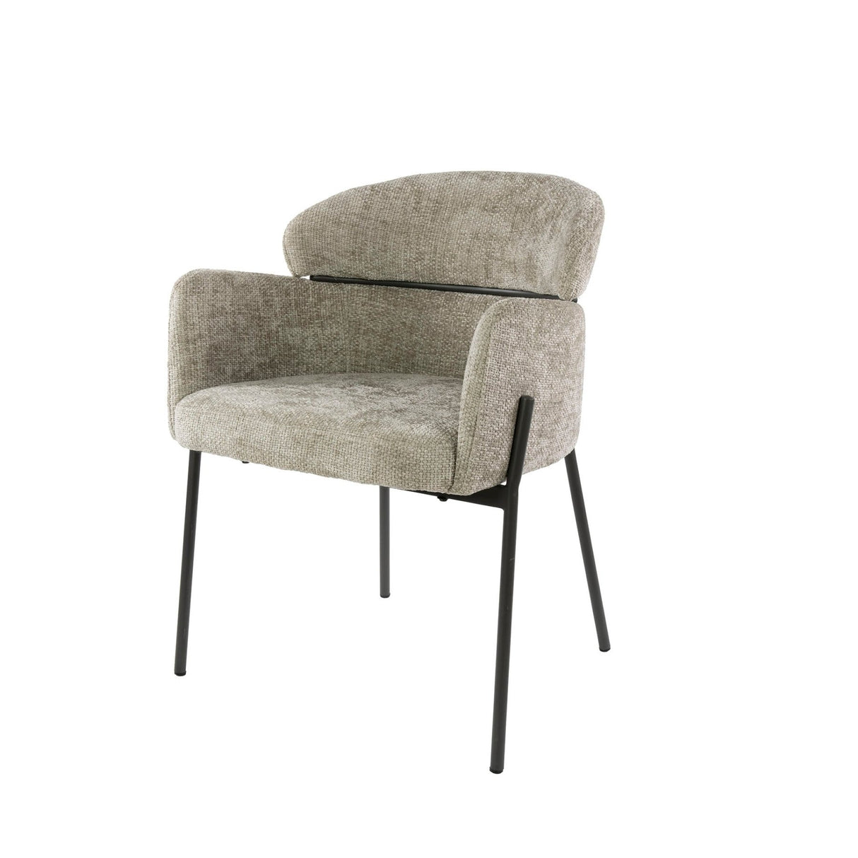 Chaise de salle à manger Lola en tissu Bouclé de couleur sable avec dossier rond et bras 