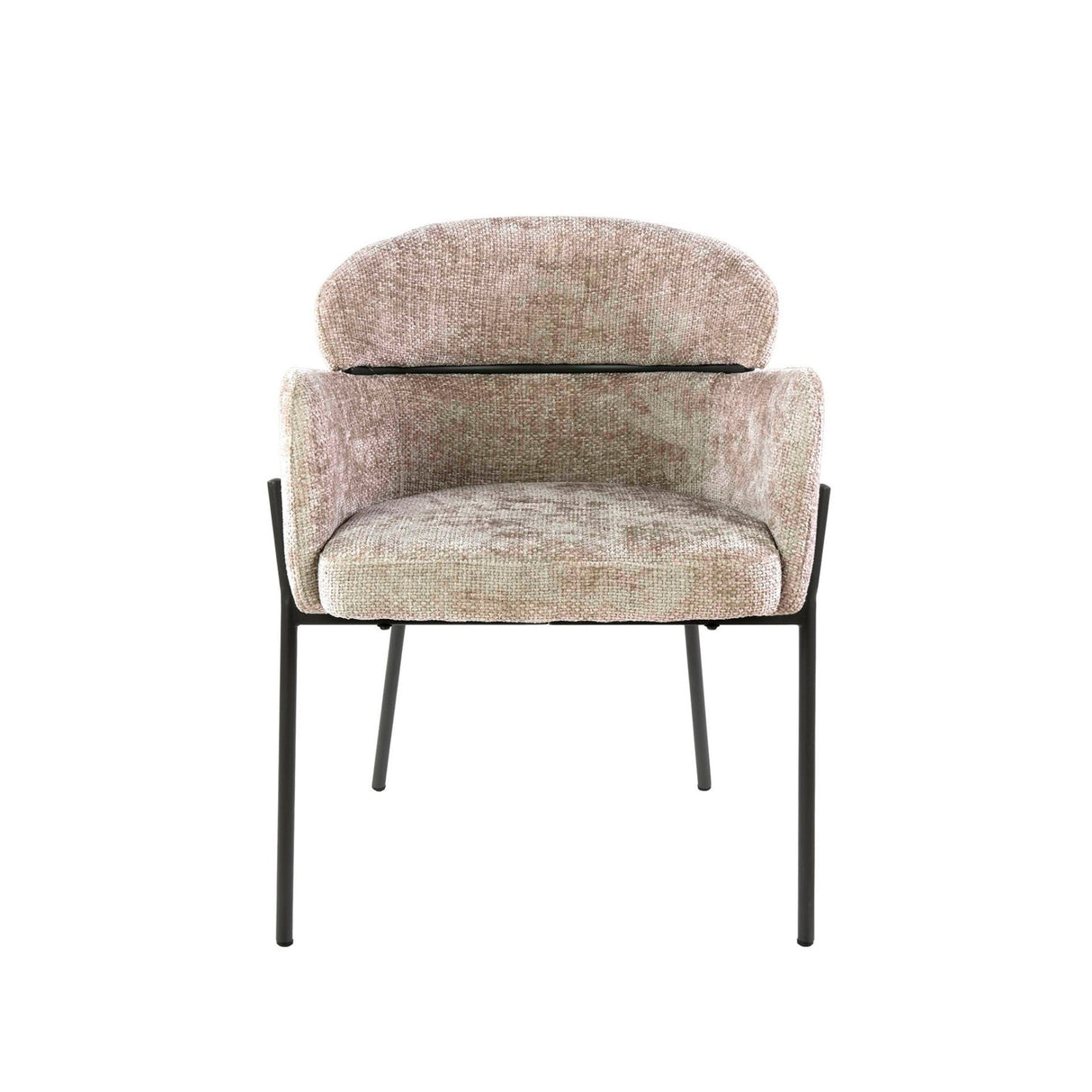 Chaise de salle à manger Lola en tissu Bouclé de couleur sable avec dossier rond et bras 