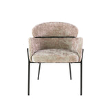 Chaise de salle à manger Lola en tissu Bouclé de couleur sable avec dossier rond et bras 