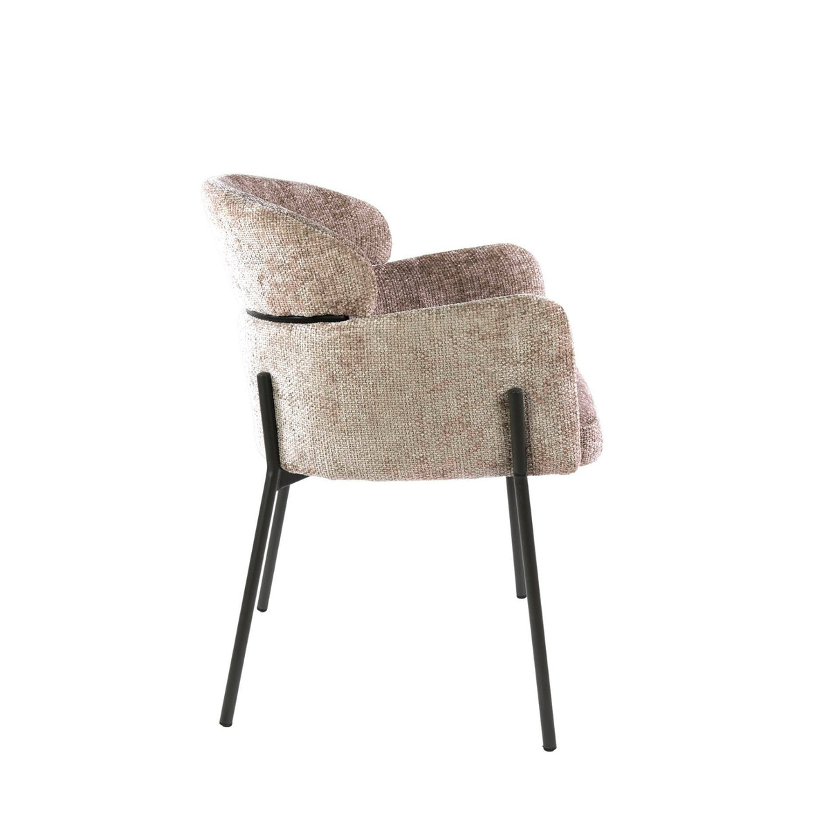 Chaise de salle à manger Lola en tissu Bouclé de couleur sable avec dossier rond et bras 