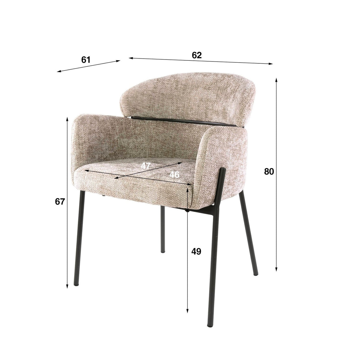 Chaise de salle à manger Lola en tissu Bouclé de couleur sable avec dossier rond et bras 