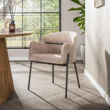 Chaise de salle à manger Lola en tissu Bouclé de couleur sable avec dossier rond et bras 