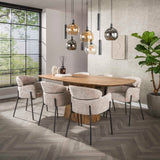 Chaise de salle à manger Lola en tissu Bouclé de couleur sable avec dossier rond et bras 