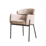 Chaise de salle à manger Lola tissu bouclé beige avec dossier et accoudoirs ronds 