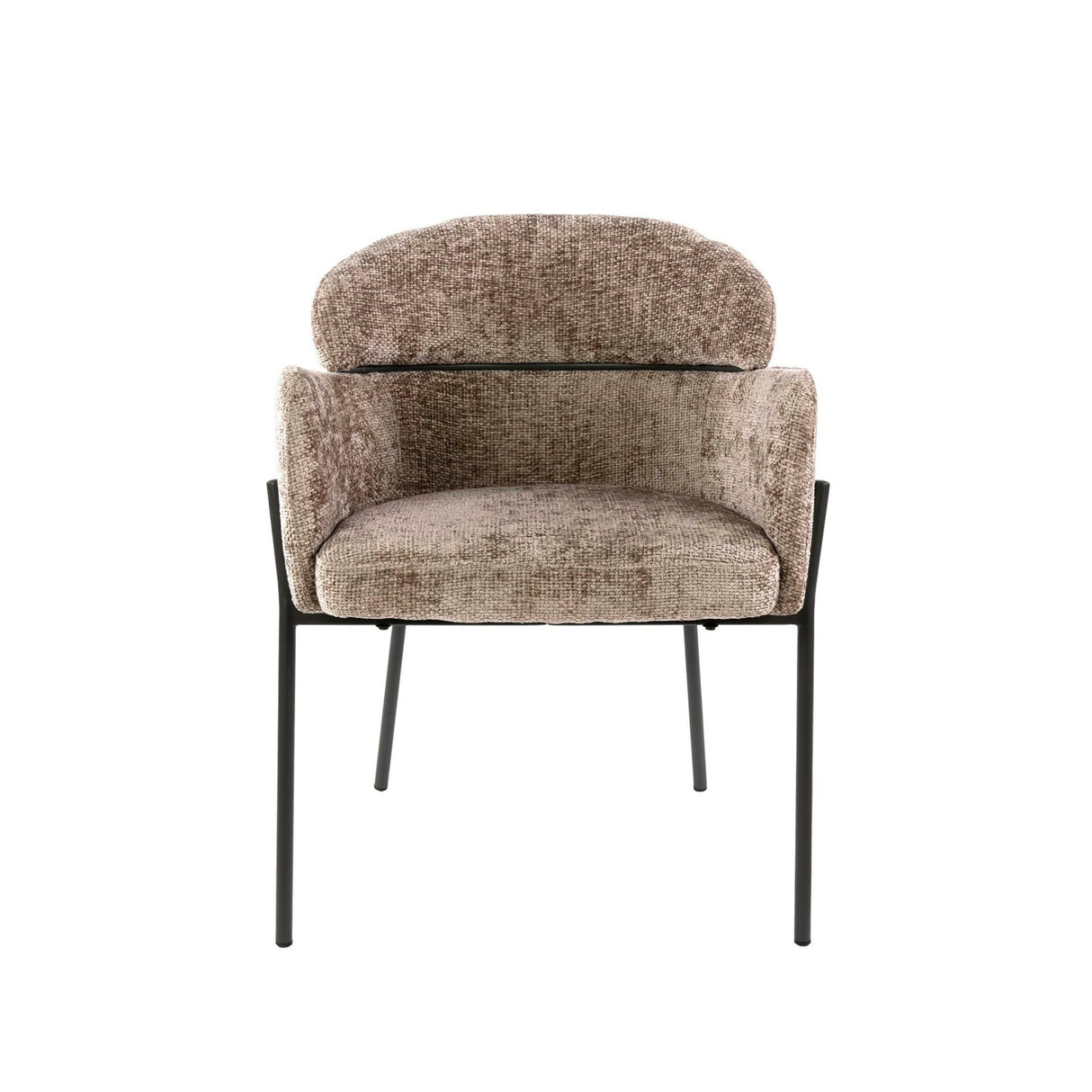 Chaise de salle à manger Lola en tissu Bouclé Champagne avec dossier rond et bras 