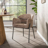 Chaise de salle à manger Lola en tissu Bouclé Champagne avec dossier rond et bras 