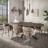 Chaise de salle à manger Lola en tissu Bouclé Champagne avec dossier rond et bras 