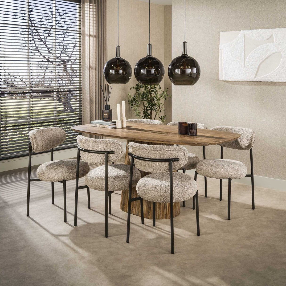 Lot de 2 chaises de salle à manger rondes bouclées marron sable Aero