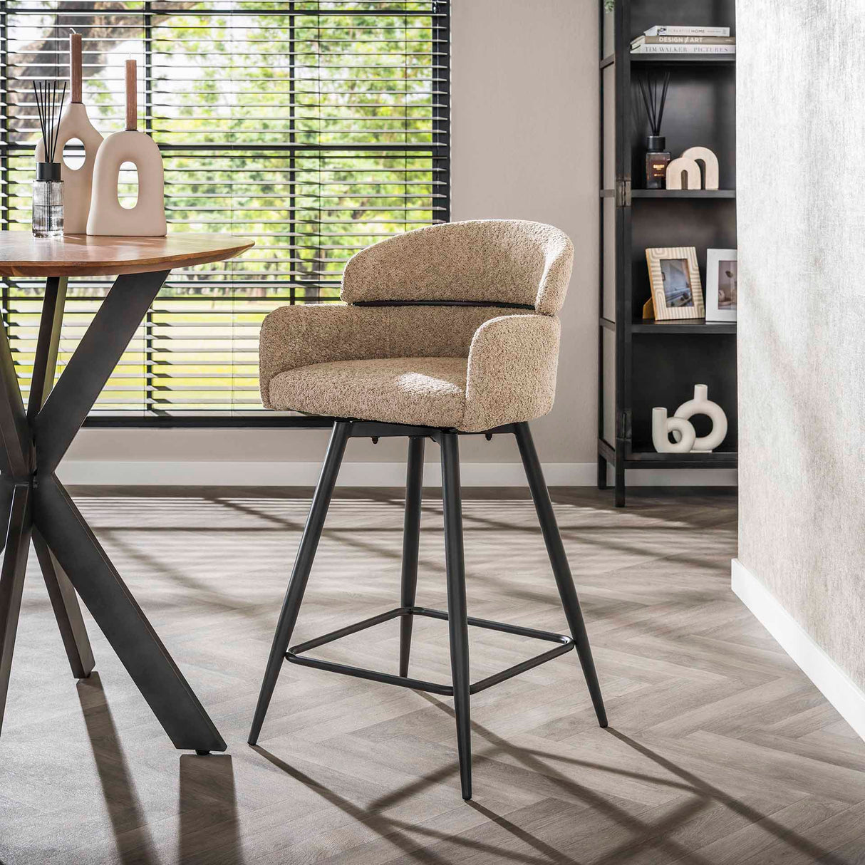 Tabourets Sienna Bouclé Sable Ronde Tapis Rotatif 