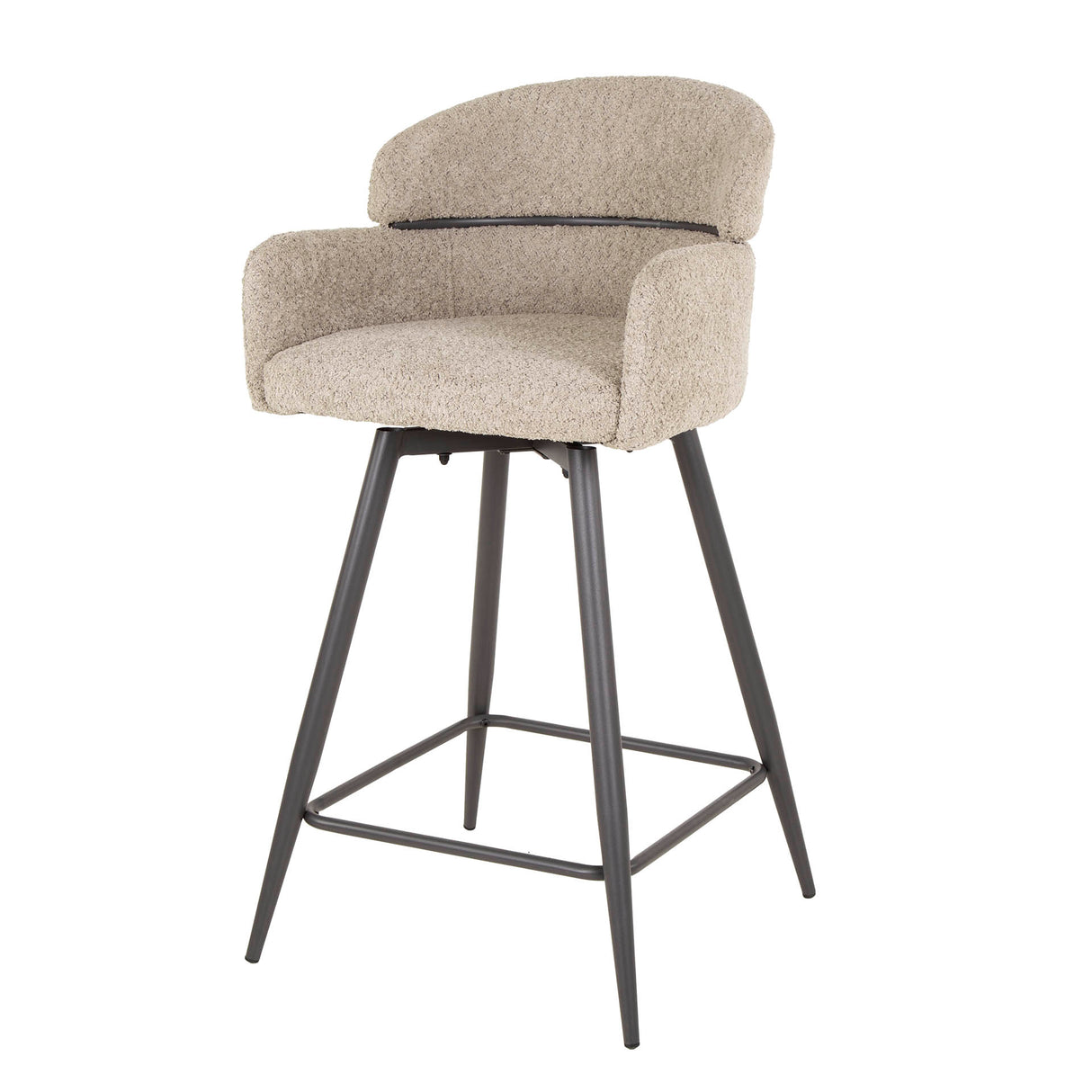Lot de 2 tabourets de bar Sienna Bouclé sable avec dossier rond et pivotant 
