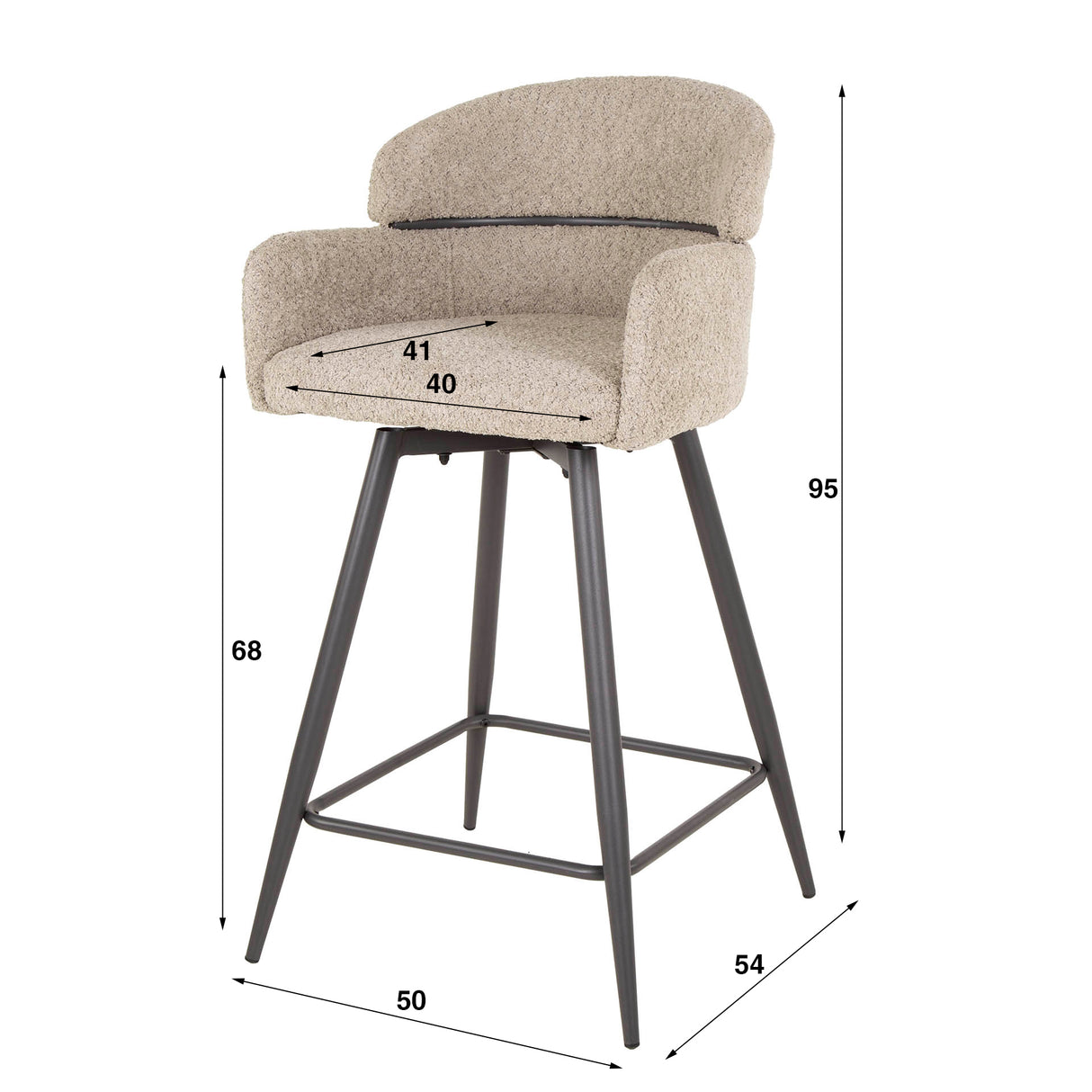 Lot de 2 tabourets de bar Sienna Bouclé sable avec dossier rond et pivotant 