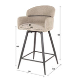 Lot de 2 tabourets de bar Sienna Bouclé sable avec dossier rond et pivotant 