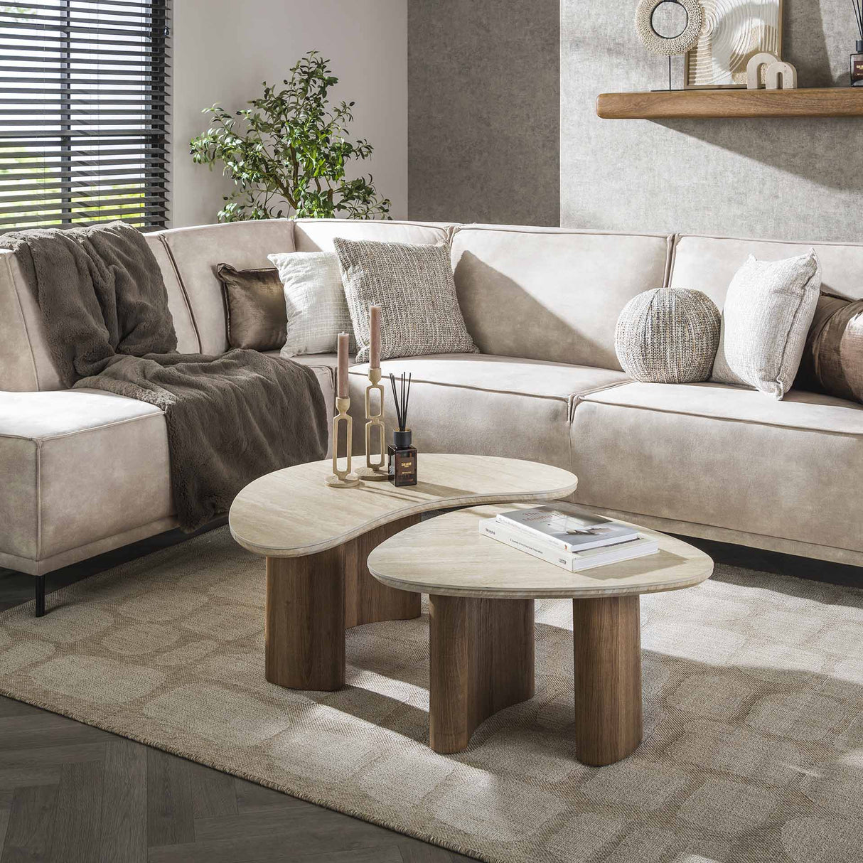 Table basse set de 2 Jimi travertine beige