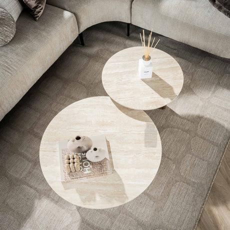 Ensemble de tables basses Nola Rond - Céramique Travertin (2 pièces) 