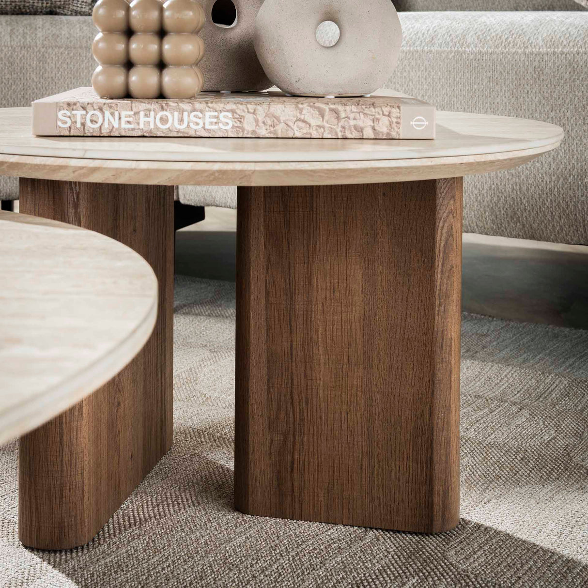 Ensemble de tables basses Nola Rond - Céramique Travertin (2 pièces) 