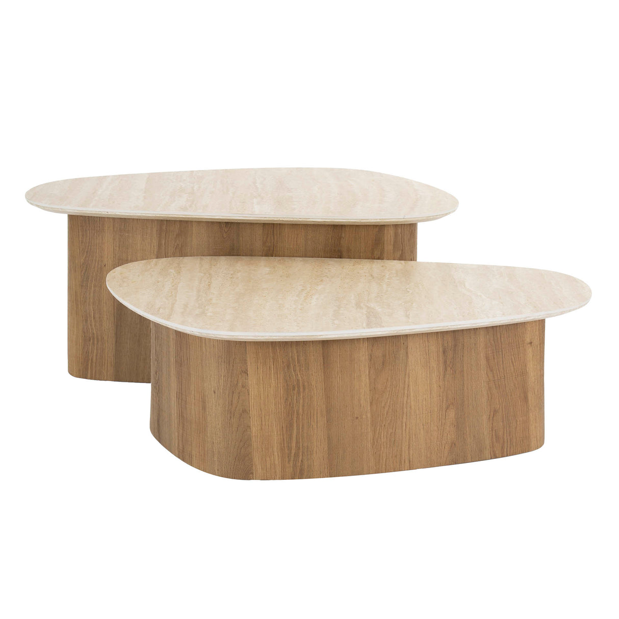 Ensemble de tables basses Trias – Ensemble de 2, Triangulaire, Aspect Travertin 