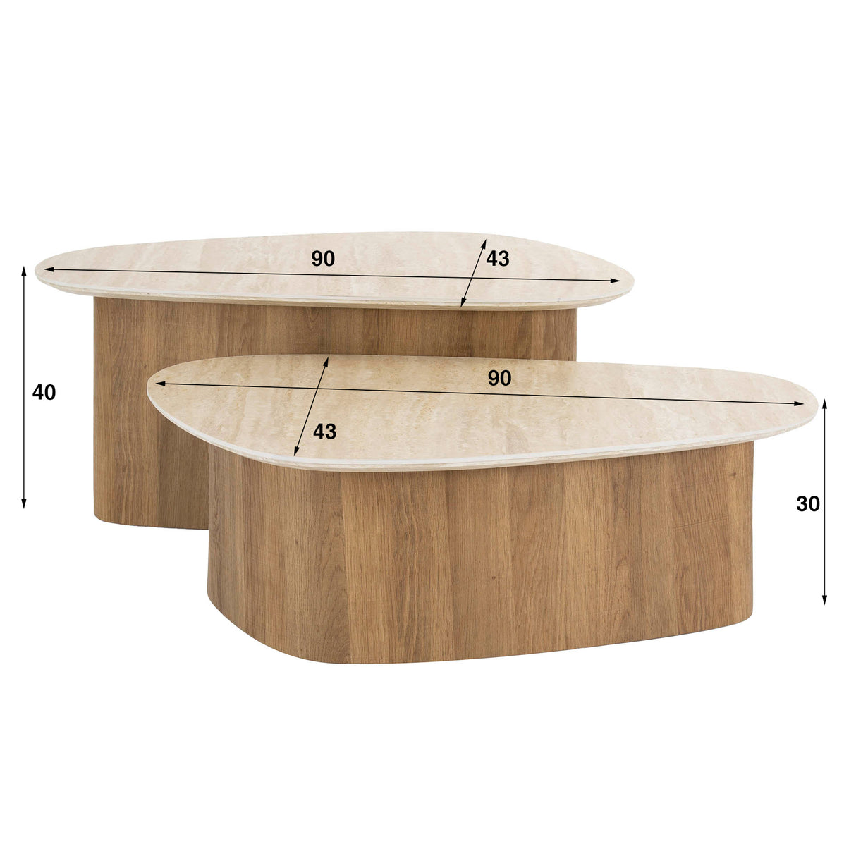 Ensemble de tables basses Trias – Ensemble de 2, Triangulaire, Aspect Travertin 