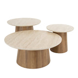 Trio Ø80 Ensemble de tables basses en céramique Travertin 