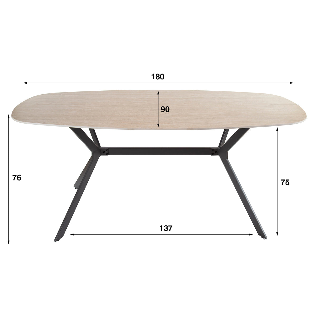 Table à manger Vesta Danois Ovale Céramique Aspect Travertin 180 cm 
