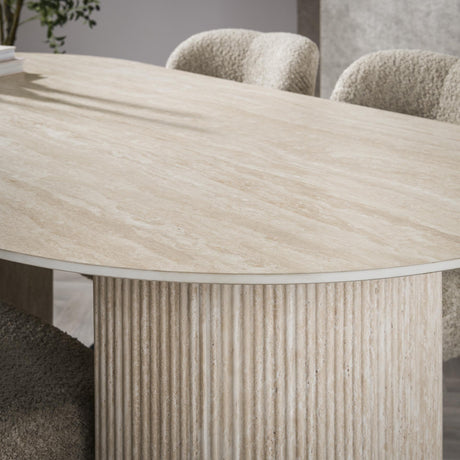 Eettafels - Ovale Eettafel Jimi 180x90 cm travertin beige - Dimehouse