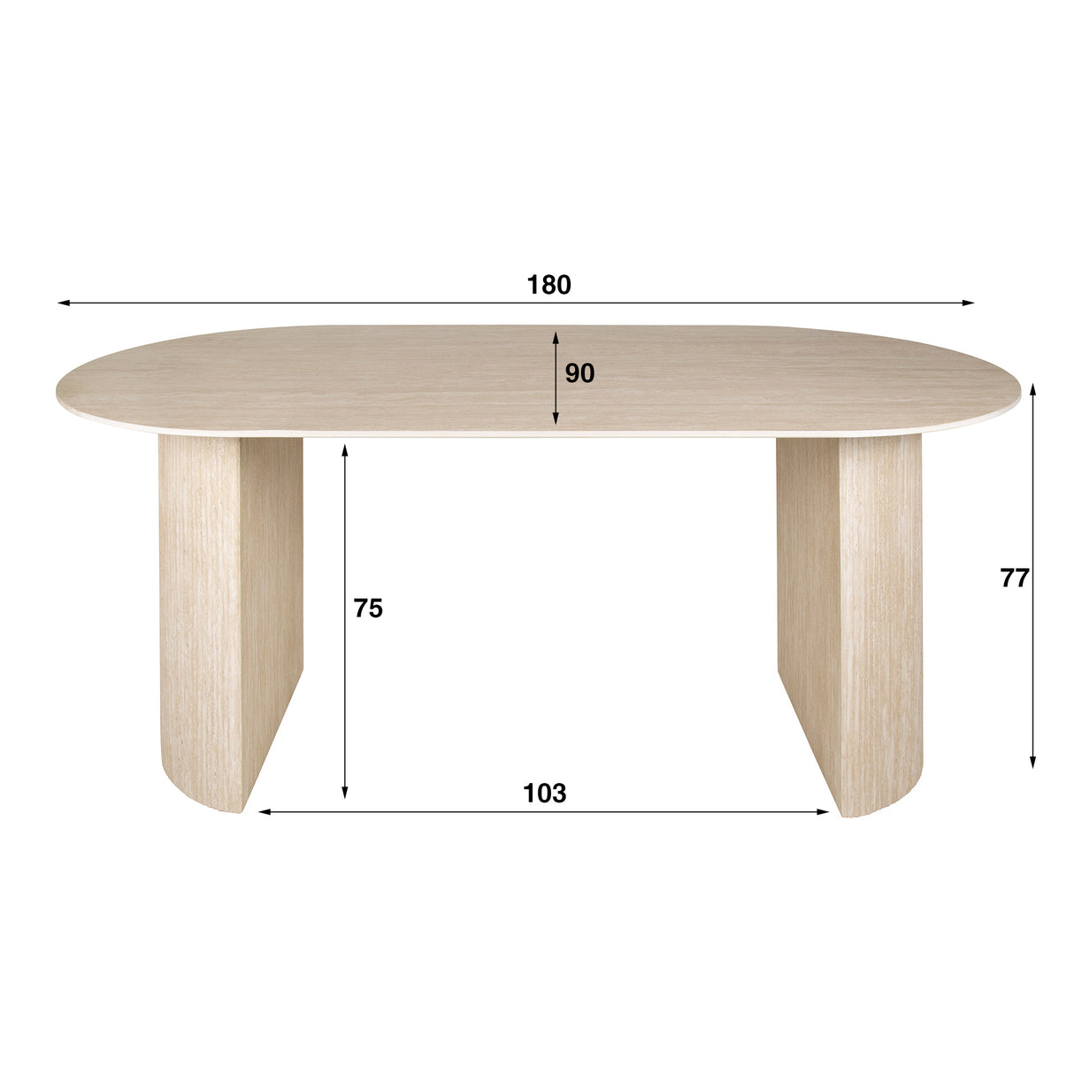 Table de salle à manger Jimi 180x90 cm travertin beige