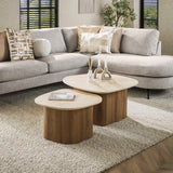 Ensemble de 2 tables basses Rio en céramique en forme de galet en bois 