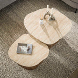 Ensemble de 2 tables basses Rio en céramique en forme de galet en bois 