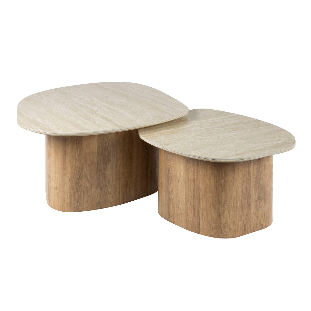 Ensemble de 2 tables basses Rio en céramique en forme de galet en bois 