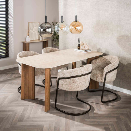 Eettafels - Eettafel Jimi Curvo Keramiek Travertin 180 cm - Dimehouse