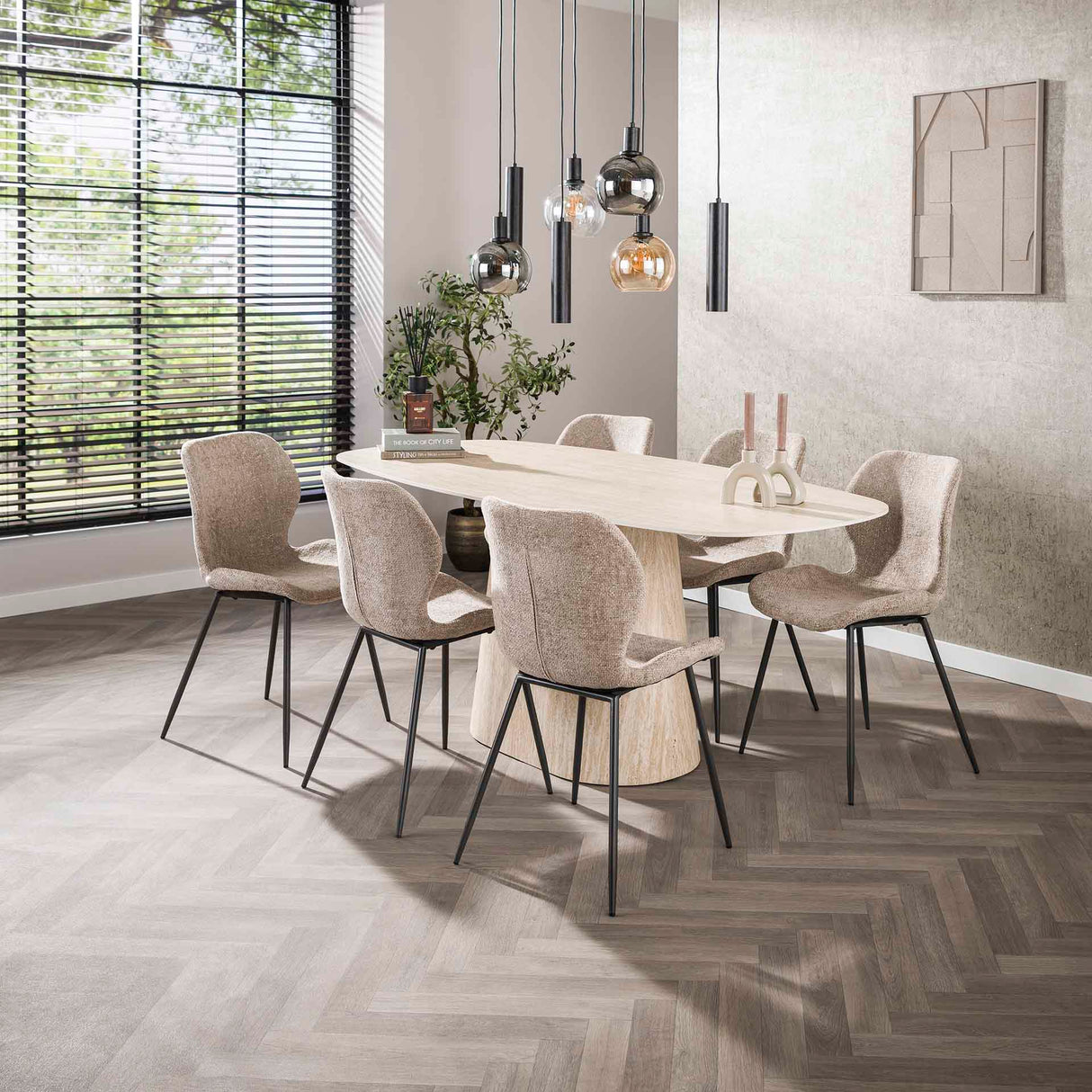 Table à manger moderne Archon en céramique travertin 180 cm