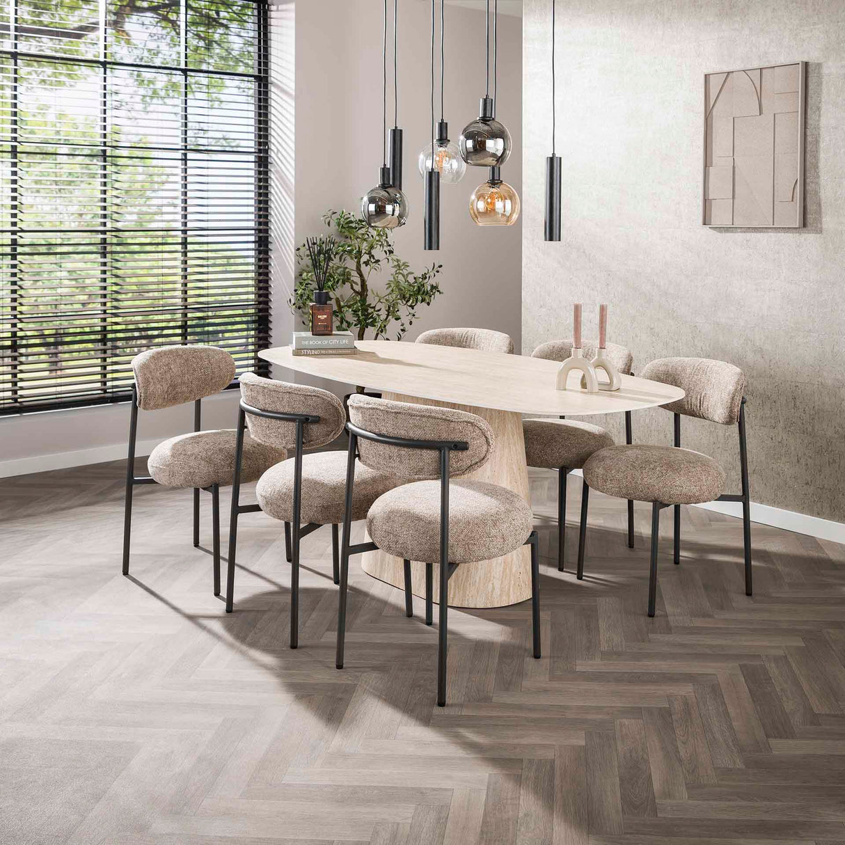 Table à manger moderne Archon en céramique travertin 180 cm