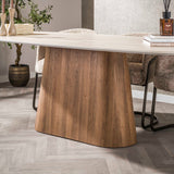 Eettafels - Deens Ovaal Eettafel Jimi 215 cm 3D Keramiek Travertin - Dimehouse