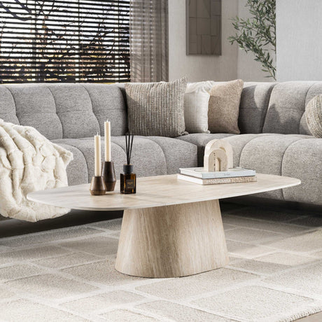Salontafels - Deens Ovaal Salontafel Jimi 135x70 cm Keramiek Travertin - Dimehouse
