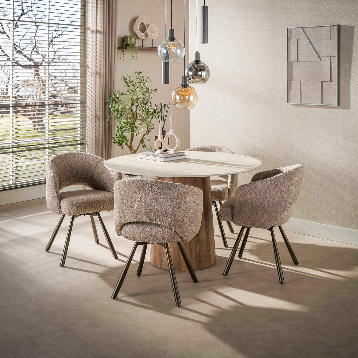 Table à manger ronde Jimi Ø120 cm céramique travertin beige