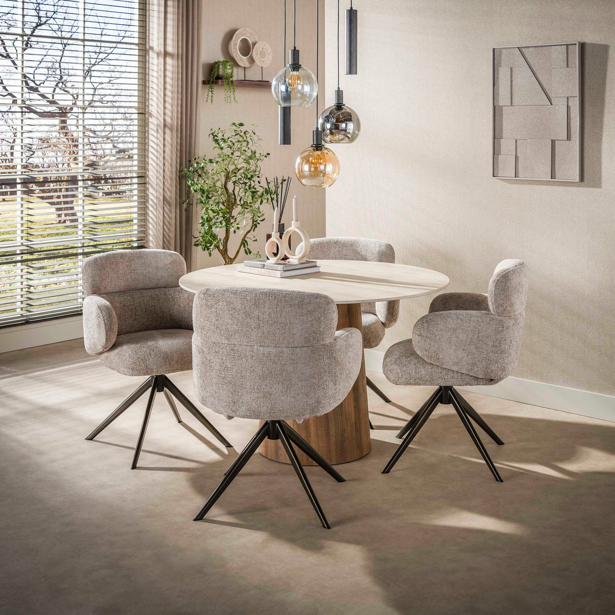 Table à manger ronde Jimi Ø120 cm céramique travertin beige
