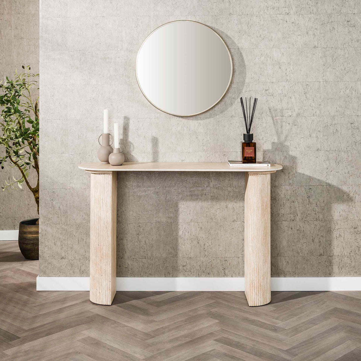 Coiffeuse moderne Archon en céramique travertin 120 cm