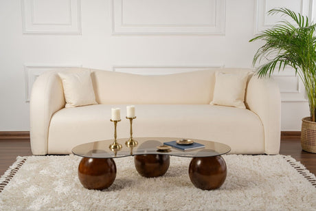 Table basse Sphere Noyer et Bronze 120x70 cm Verre trempé 