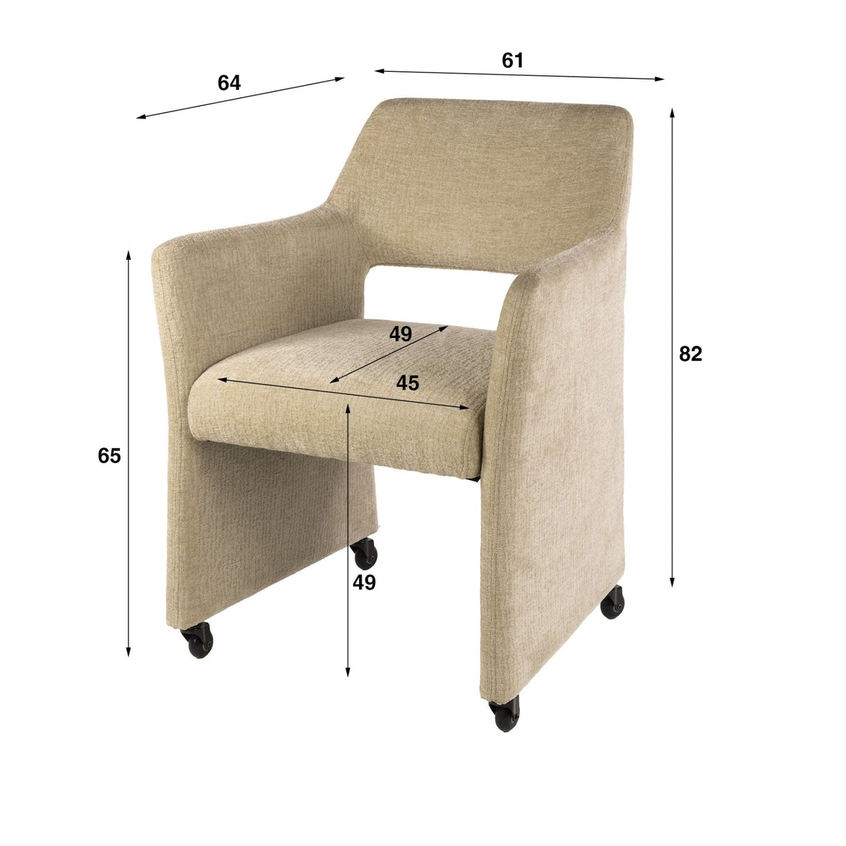 Eetkamerstoelen - Set van 2 Eetkamerstoelen Capri Jaroq zand Stof op wieltjes - Dimehouse