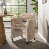 Eetkamerstoelen - Set van 2 Eetkamerstoelen Capri Alura zand Stof met wieltjes - Dimehouse