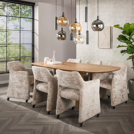Eetkamerstoelen - Set van 2 Eetkamerstoelen Capri Alura zand Stof met wieltjes - Dimehouse