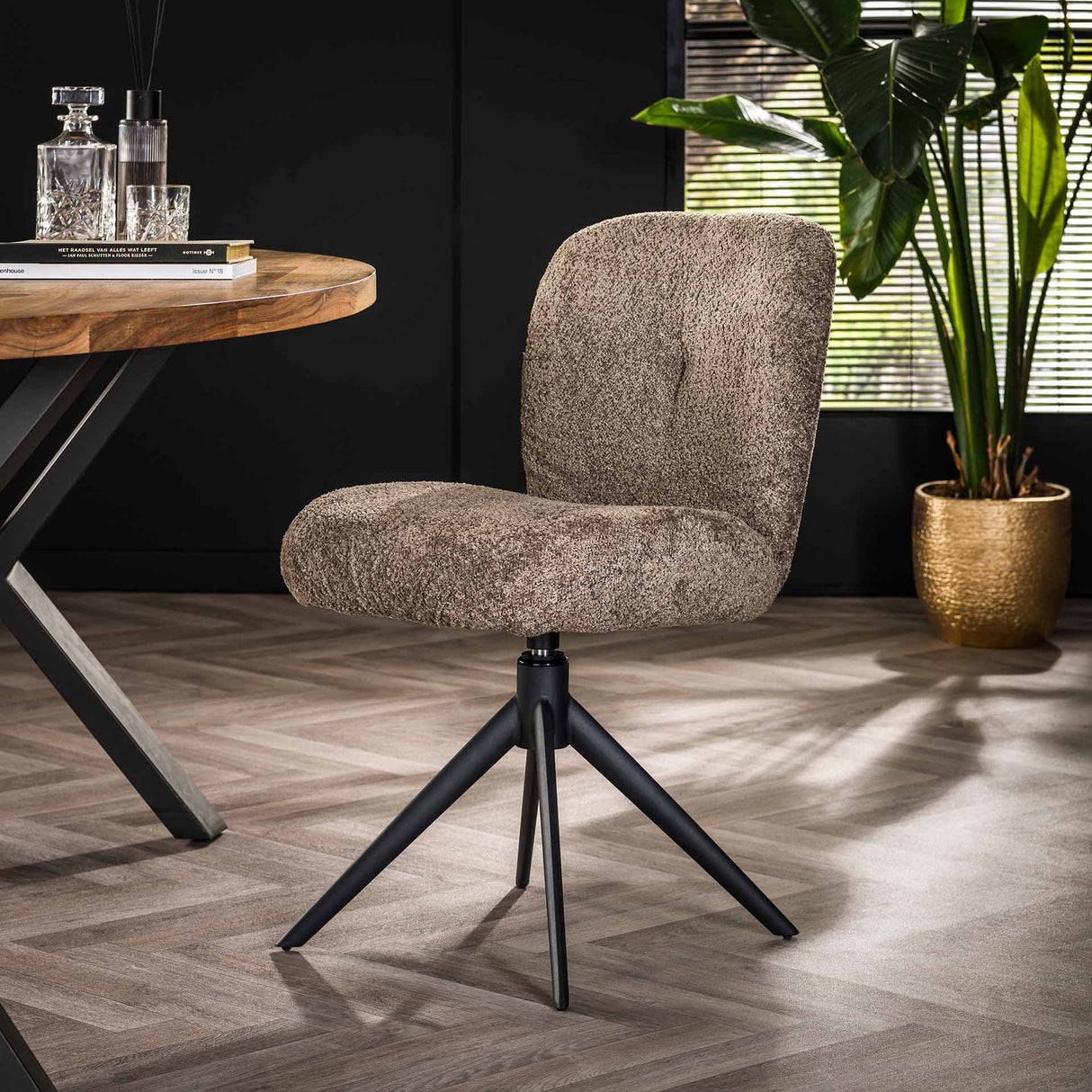 Ensemble de 2 chaises de salle à manger Lirio Bouclé taupe pivotantes 