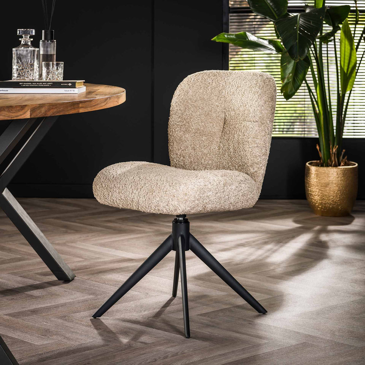 Ensemble de 2 chaises de salle à manger Lirio Bouclé sable pivotantes 