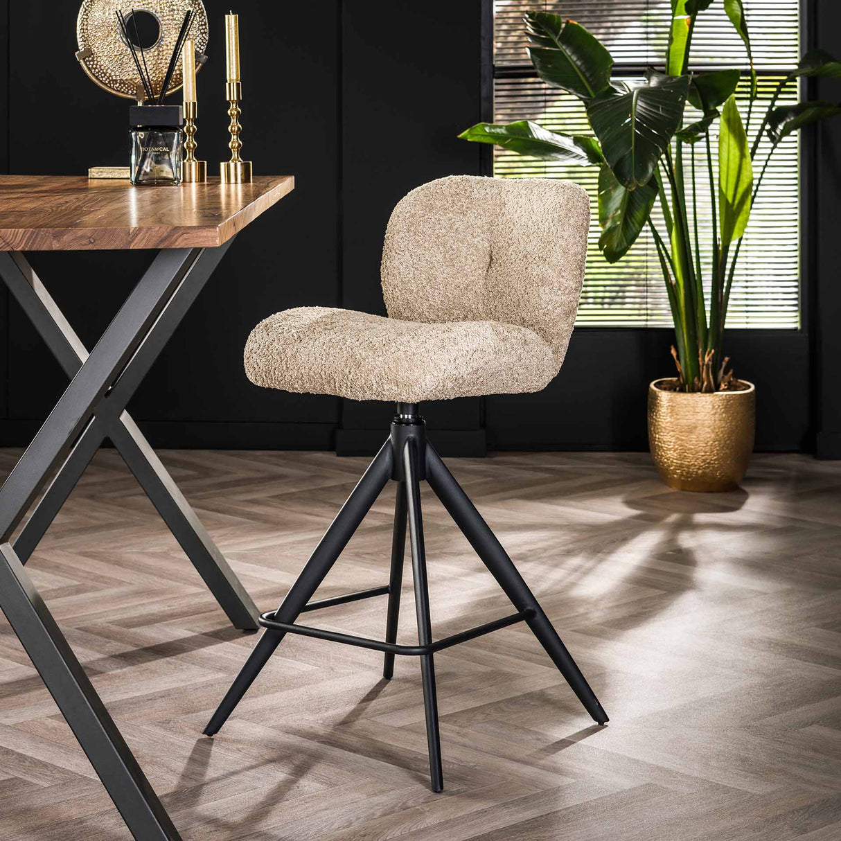 Tabouret de bar Lirio Bouclé Sable Confort Pivotant 