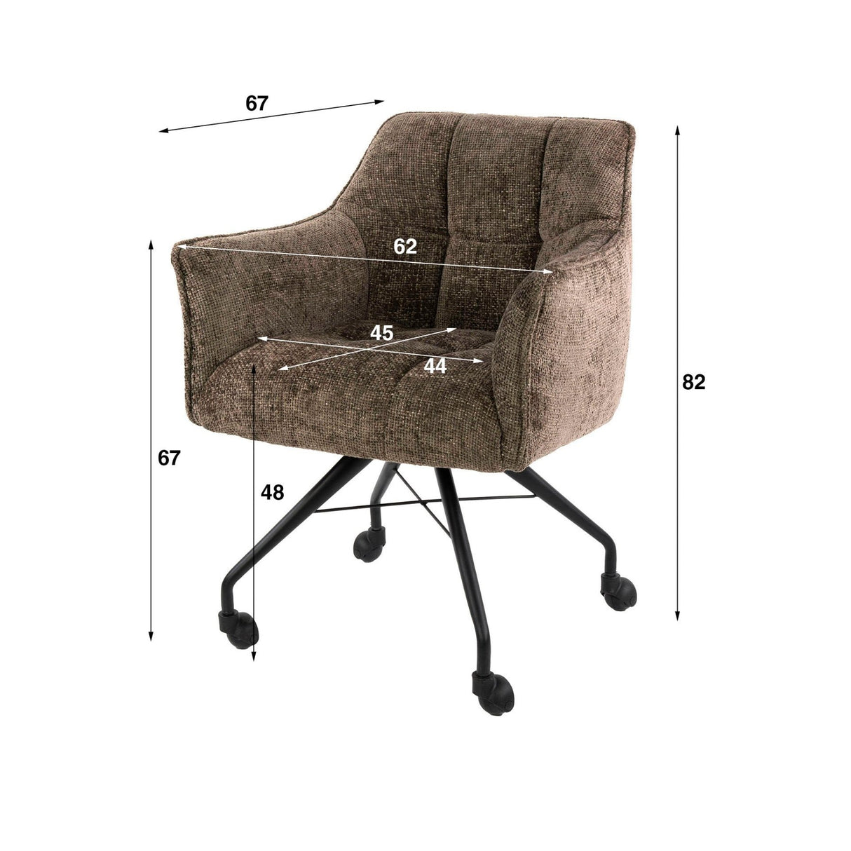 Lot de 2 chaises de salle à manger Tova en tissu taupe avec roulettes