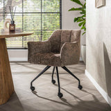 Lot de 2 chaises de salle à manger Tova en tissu taupe avec roulettes