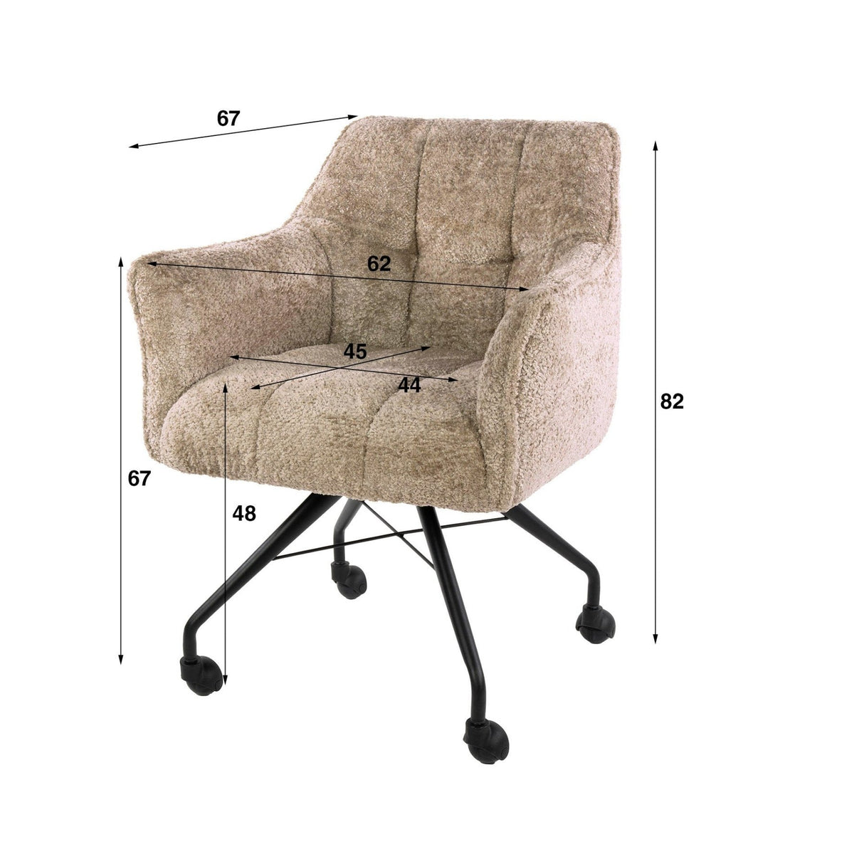 Lot de 2 chaises de salle à manger Tova tissu Alura sable avec roulettes