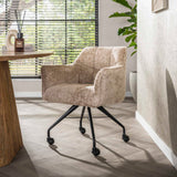 Lot de 2 chaises de salle à manger Tova tissu Alura sable avec roulettes