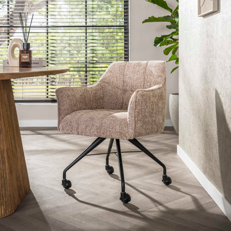 Eetkamerstoelen - Set van 2 Eetkamerstoelen Tova Stof Hoven Rich Zand Met Wieltjes - Dimehouse